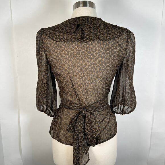 LAUREN Ralph Lauren Women's Ruffle Trim Top Blouse S Sheer Balloon Sleeve - Picture 3 of 4